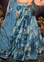 Sky Blue Velvet Lehenga Choli