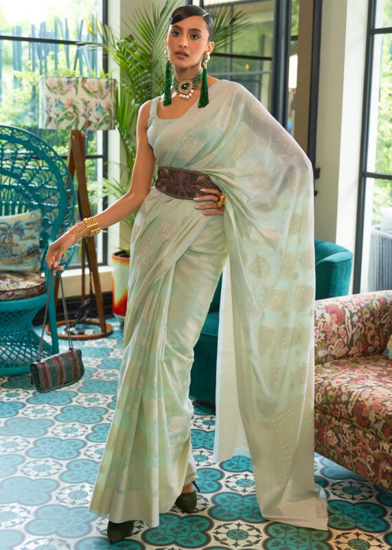 Swamp Green Lucknowi Chikankari Saree