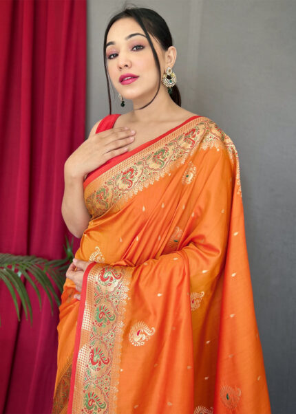 Tangerine Orange Paithani Silk Saree