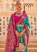 Teal Green & Jazzberry Jam Patola Silk Saree