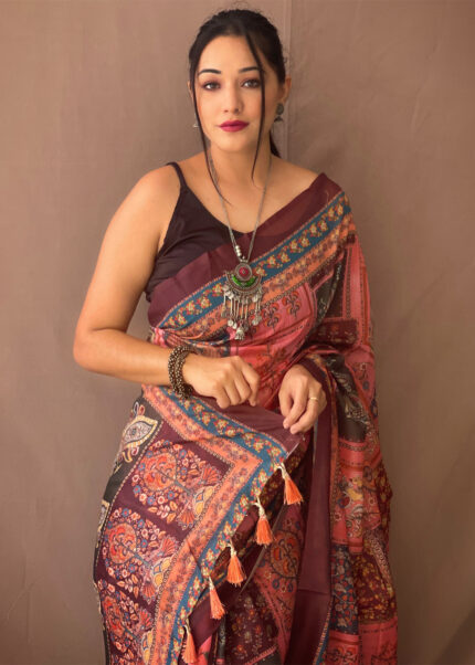 Thulian Pink Kalamkari Cotton Saree