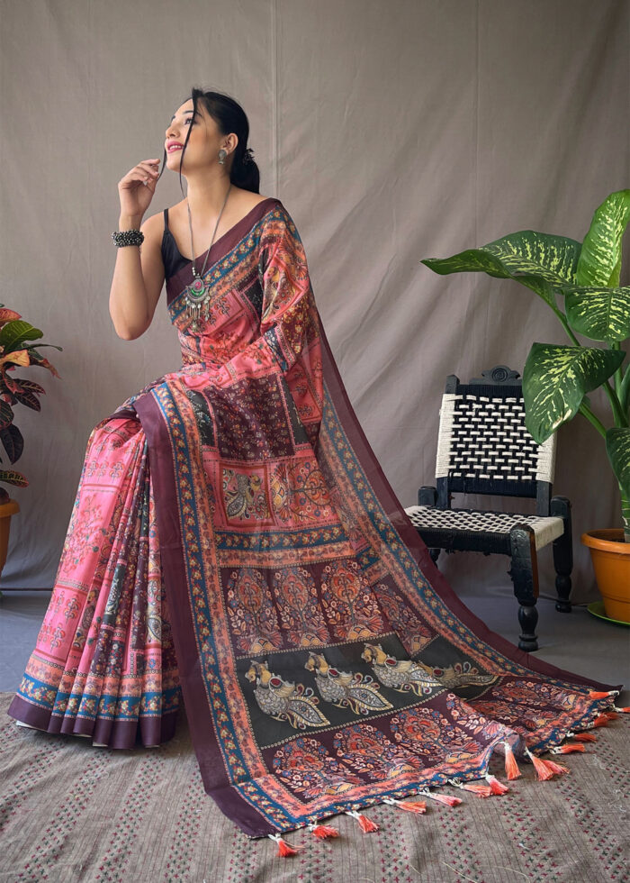 Thulian Pink Kalamkari Cotton Saree