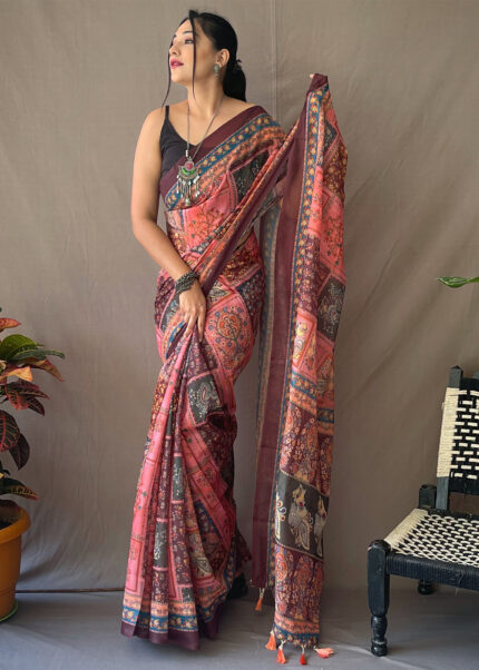 Thulian Pink Kalamkari Cotton Saree