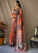 Tulip Orange Kalamkari Cotton Saree