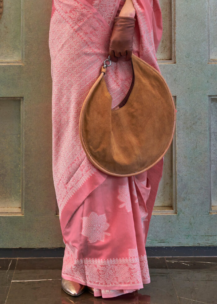 Tulip Pink Lucknowi Chikankari Saree