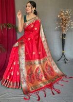 Venetian Red Paithani Silk Saree