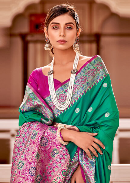 Viridian Green Soft Silk Banarasi Saree