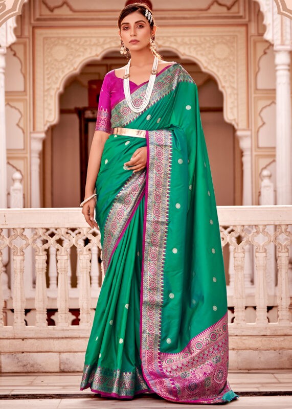 Viridian Green Soft Silk Banarasi Saree