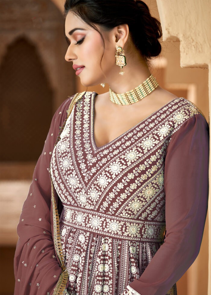 Walnut Brown Georgette Anarkali Gown