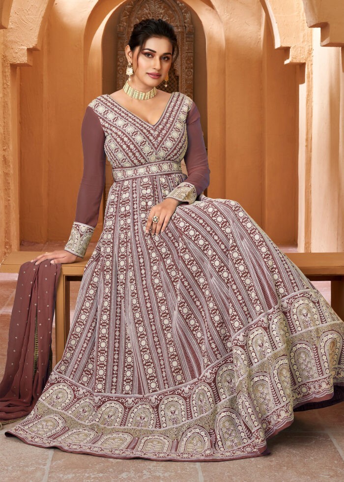 Walnut Brown Georgette Anarkali Gown