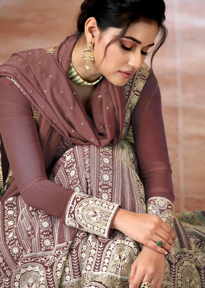 Walnut Brown Georgette Anarkali Gown