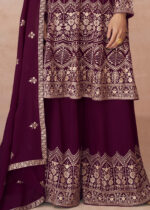 Wine Purple Embroidery Palazzo Suit