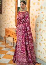 Wine Purple Jamdani Tussar Silk Saree