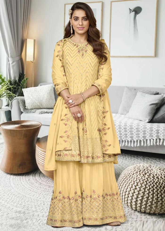 Yellow Embroidery Palazzo Suit