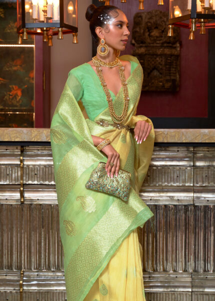 Yellow Woven Linen Silk Saree