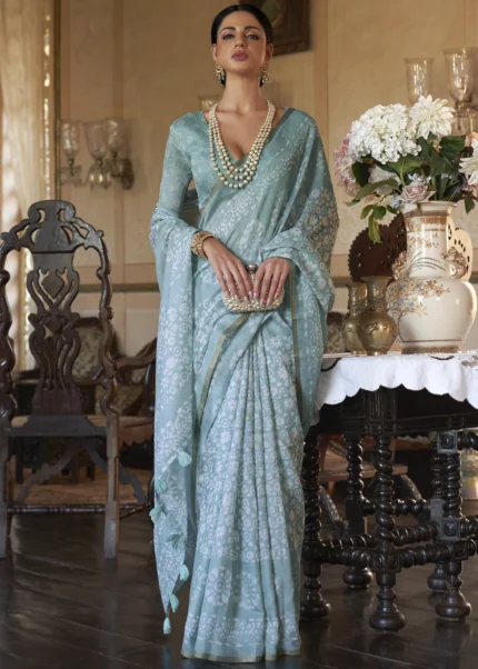 Angel Blue Linen Saree