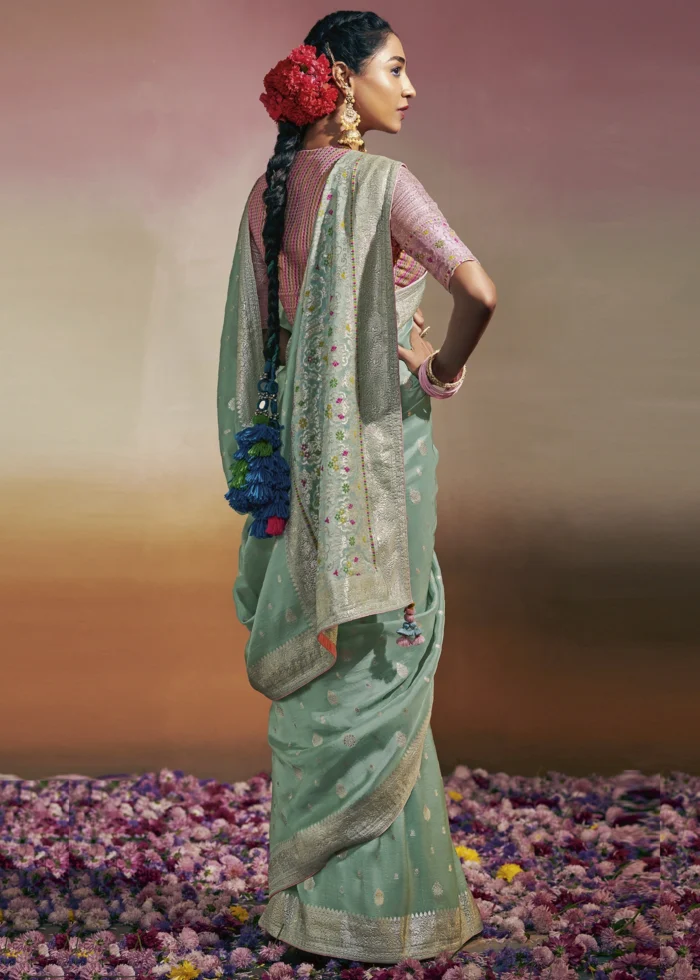 Aqua Blue Banarasi Saree