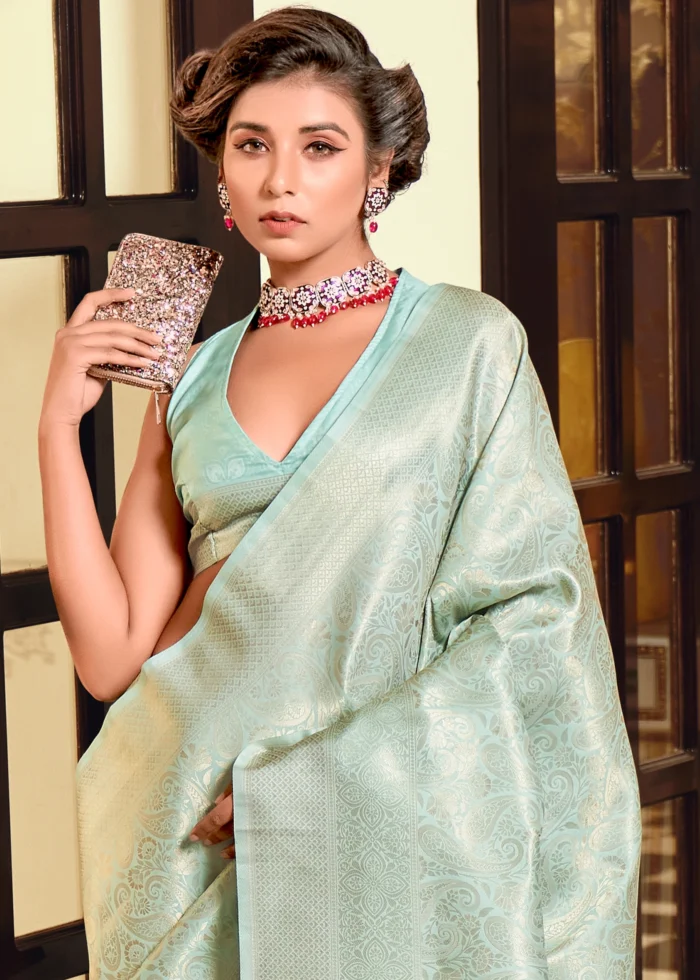 Aqua Blue Kanjivaram Silk Saree