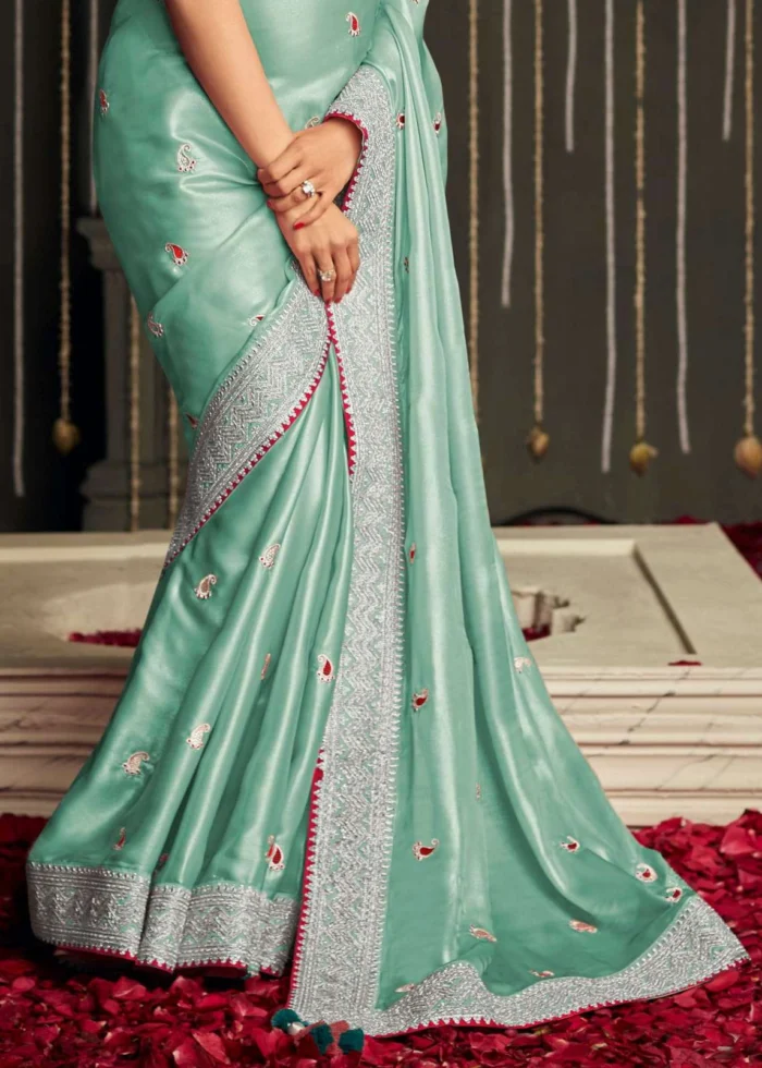 Aqua Blue Tissue Silk Saree