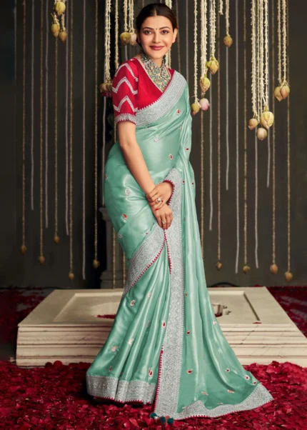 Sea Green Tissue Silk Saree