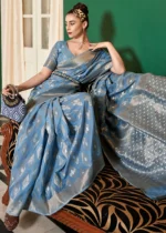 Polo Blue Woven Cotton Silk Saree