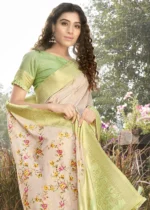 Asparagus Green Linen Silk Saree