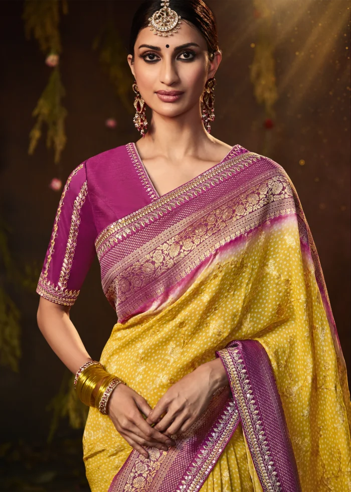 Aureolin Yellow Banarasi Saree