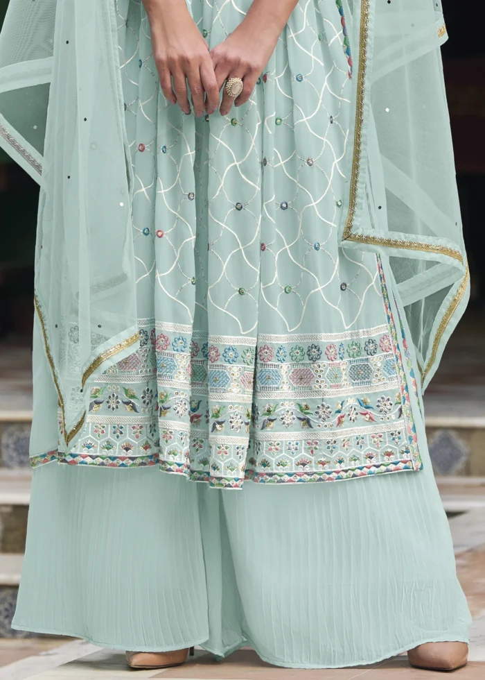 Baby Blue Embroidery Palazzo Suit