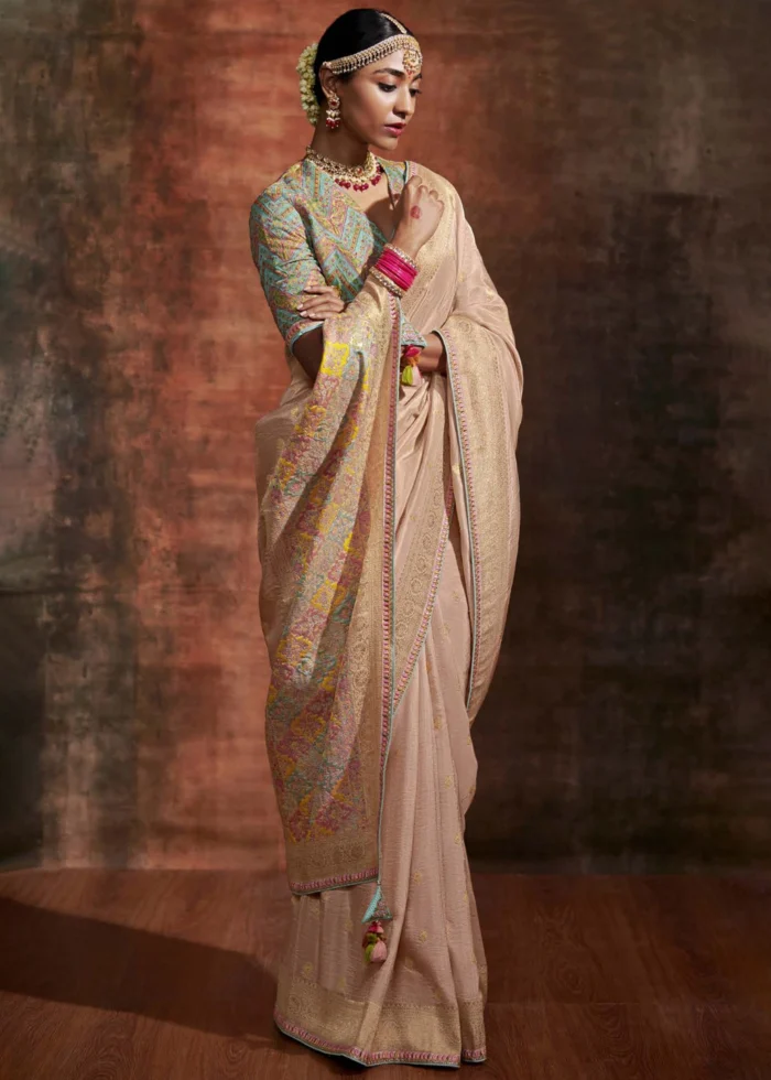 Beige Banarasi Silk Saree