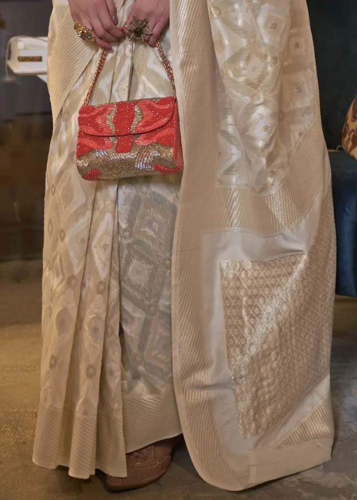 Beige Woven Linen Silk Saree