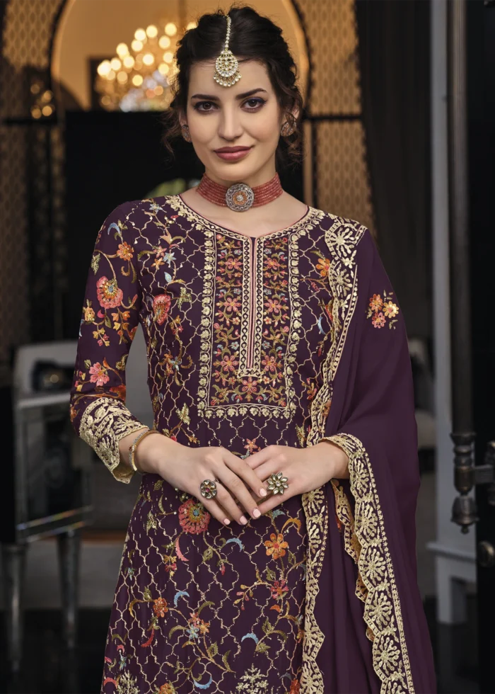 Blackberry Embroidery Palazzo Suit