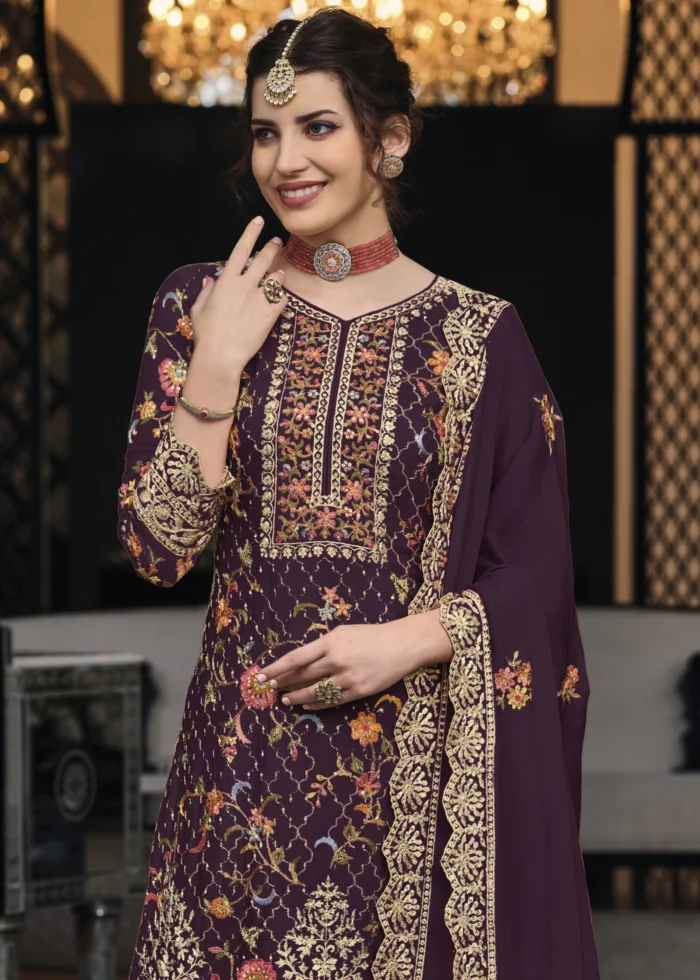 Blackberry Embroidery Palazzo Suit