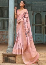 Blossom Pink Printed Linen Silk Saree