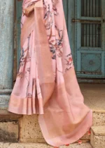 Blossom Pink Printed Linen Silk Saree