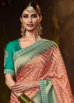 Blush Peach Banarasi Saree