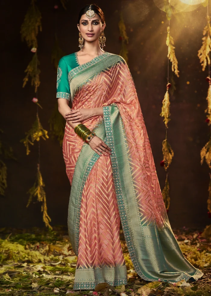 Blush Peach Banarasi Saree