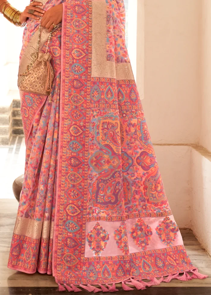 Blush Pink Kashmiri Jamawar Silk Saree