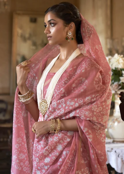 Blush Pink Linen Saree