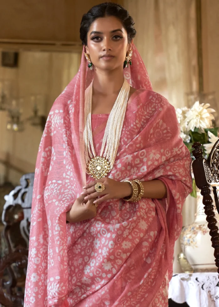 Blush Pink Linen Saree