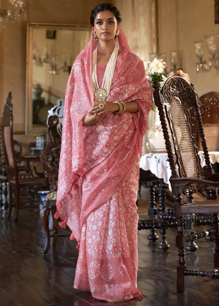 Blush Pink Linen Saree