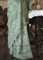 Bottle Green Linen Saree