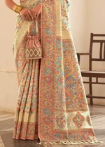 Cream Kashmiri Jamawar Silk Saree