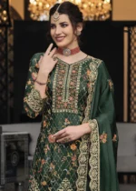 Dark Green Embroidery Palazzo Suit