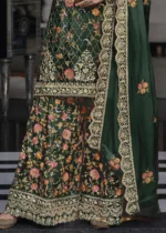 Dark Green Embroidery Palazzo Suit