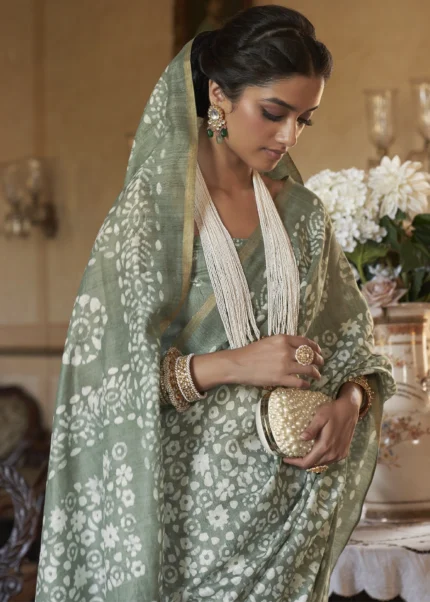 Dusky Green Linen Saree