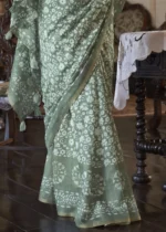 Dusky Green Linen Saree