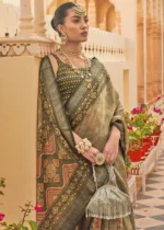 Dusky Green Printed Chiffon Silk Saree