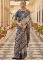 English Violet Printed Chiffon Silk Saree