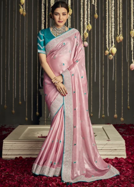 Flamingo Pink Tissue Silk Saree