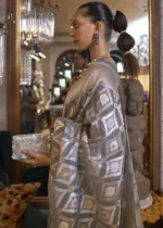 Fossil Gray Woven Linen Silk Saree